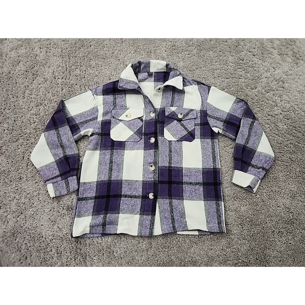 Shein Shacket Womens XS Purple Good Plaid Button Up Relaxed Flannel Jacket